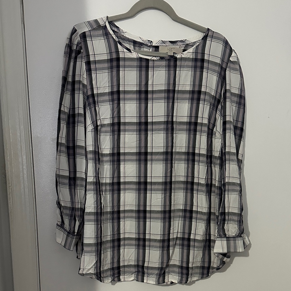 LOFT Black and White Checkered Blouse